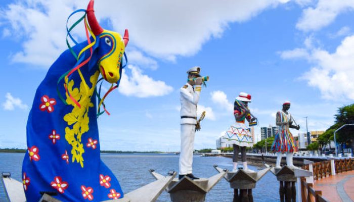 Aracaju, Sergipe, Brazil - March 12, 2020: Monument to Sergipano folklore, sculptures of folk characters located in Largo da Gente Sergipana. Largo da Gente Sergipana is a monument located in Aracaju, Sergipe, Brazil, which pays homage to the cultural movements and the identity of the people of Sergipe.
The monument consists of a total of eight statues, which each represent several typical folkloric manifestations.