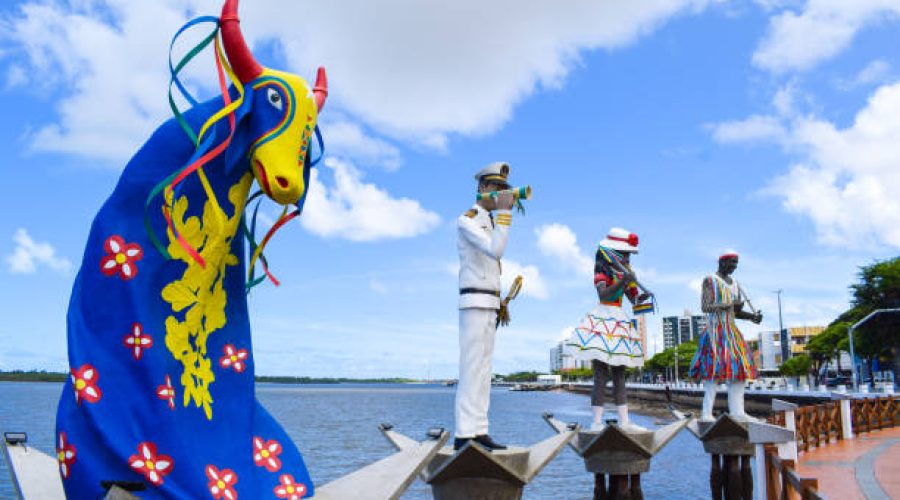 Aracaju, Sergipe, Brazil - March 12, 2020: Monument to Sergipano folklore, sculptures of folk characters located in Largo da Gente Sergipana. Largo da Gente Sergipana is a monument located in Aracaju, Sergipe, Brazil, which pays homage to the cultural movements and the identity of the people of Sergipe.
The monument consists of a total of eight statues, which each represent several typical folkloric manifestations.
